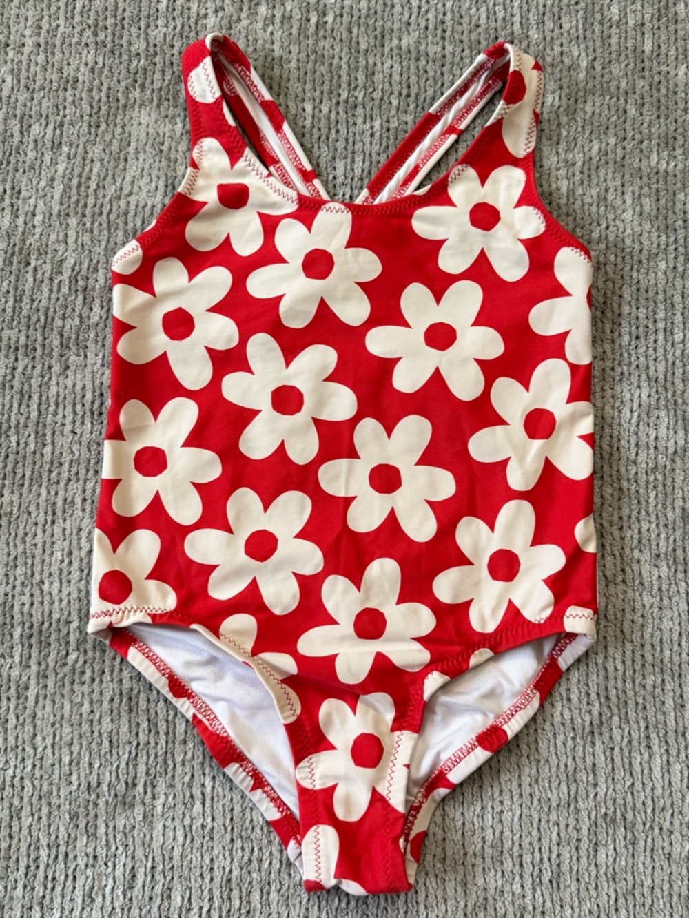 Primary Kids Red‎ Daisy One Piece Swimsuit Size 2-3 Floral Swim